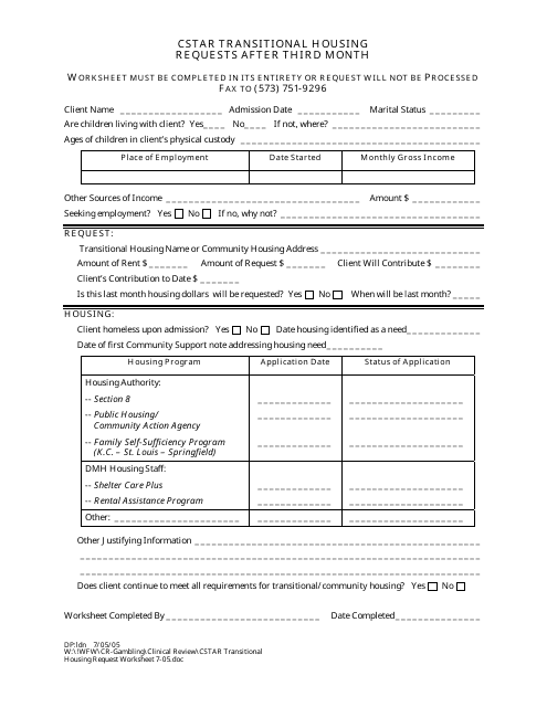 Cstar Transitional Housing Requests After Third Month - Missouri Download Pdf