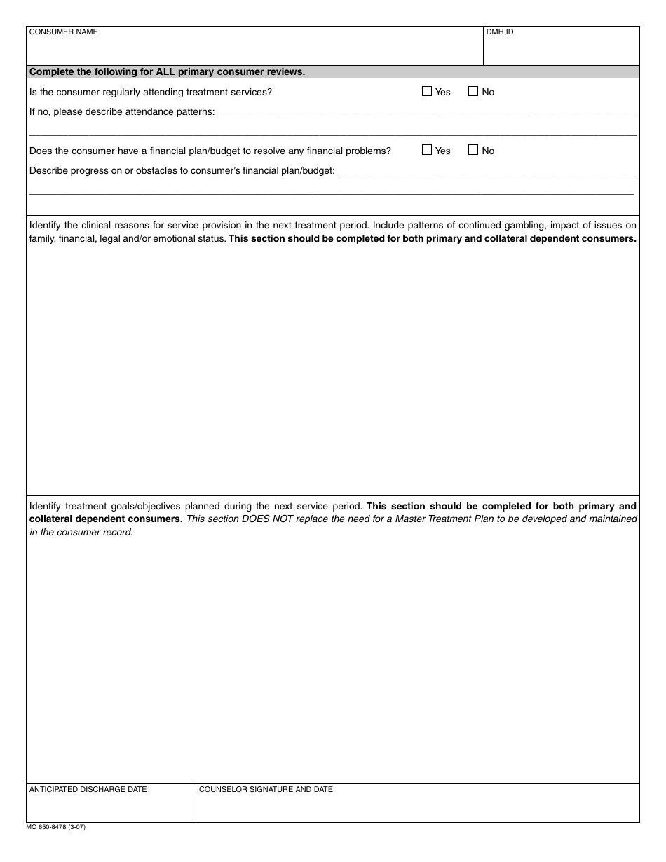 Form MO650-8478 Compulsive Gambling Treatment Status and Outcomes Review - Missouri, Page 4