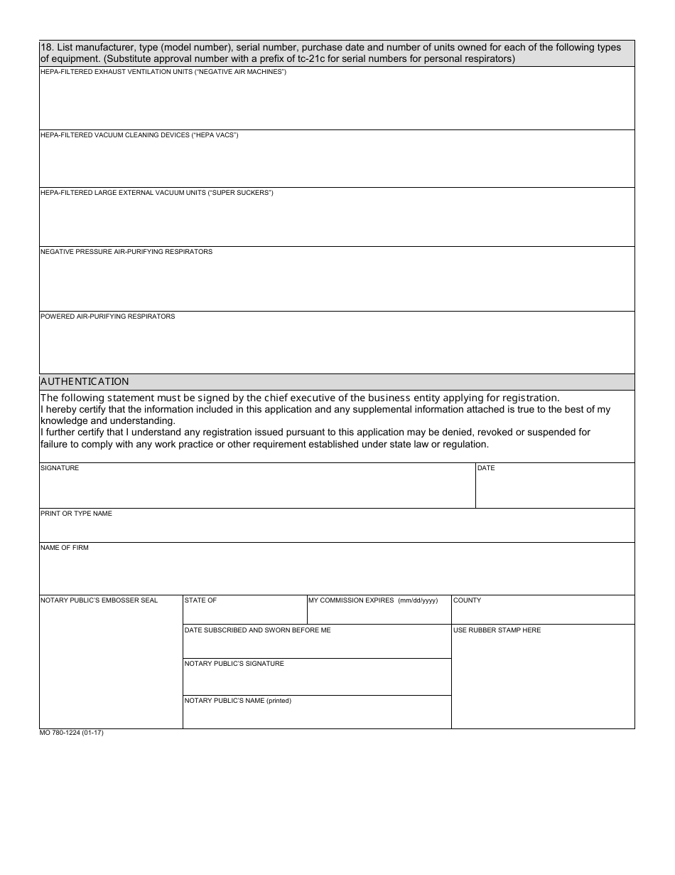 Form MO780-1224 Asbestos Contractor Registration Application - Missouri, Page 3