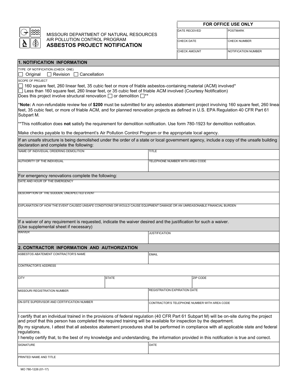 Form MO780-1226 Asbestos Project Notification - Missouri, Page 2