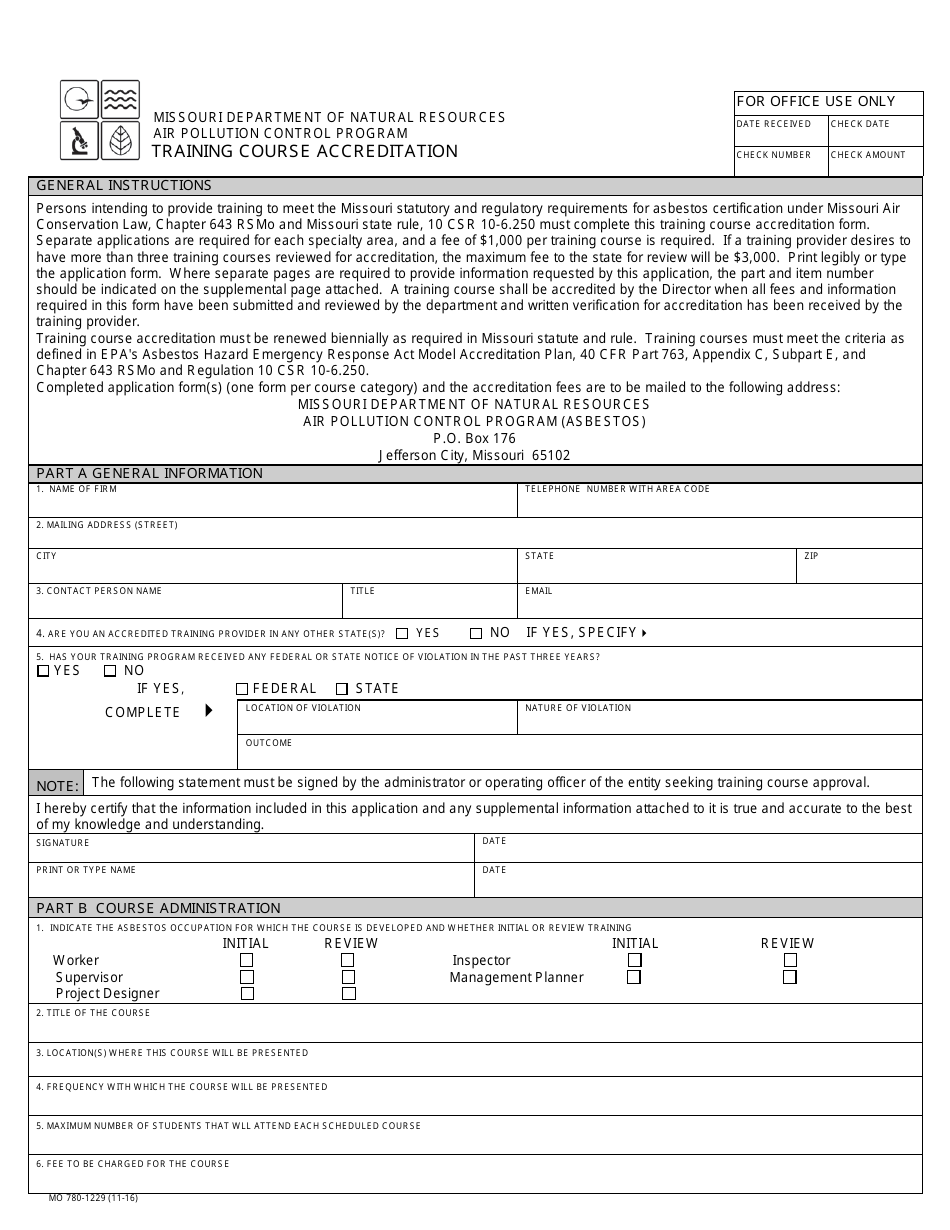 Form MO780-1229 Training Course Accreditation - Missouri, Page 1