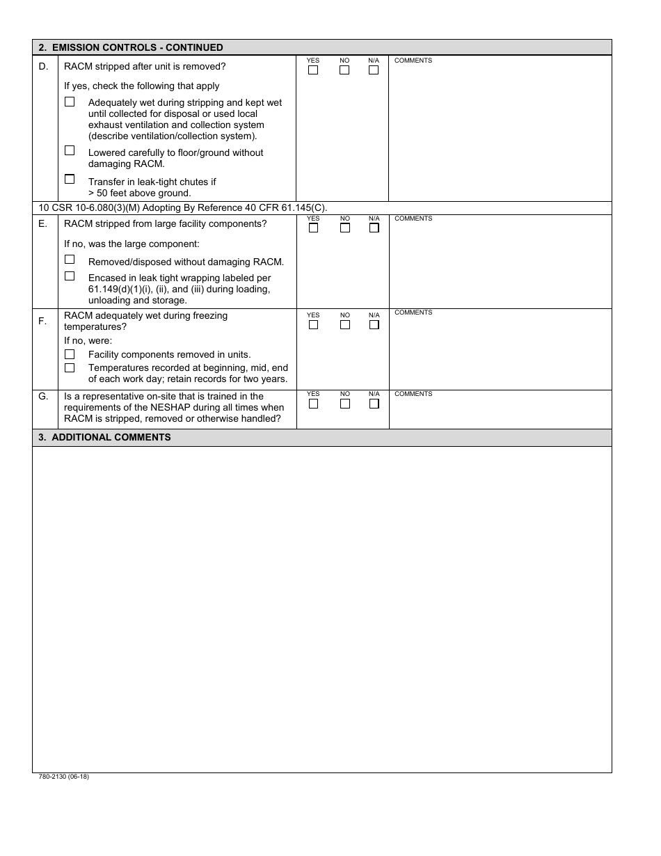 Form 780-2130 Asbestos Inspection Report - Demolition / Renovation - Missouri, Page 4