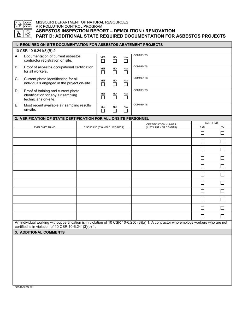 Form 780-2130 Asbestos Inspection Report - Demolition / Renovation - Missouri, Page 5