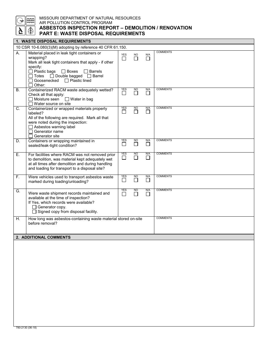 Form 780-2130 Asbestos Inspection Report - Demolition / Renovation - Missouri, Page 6