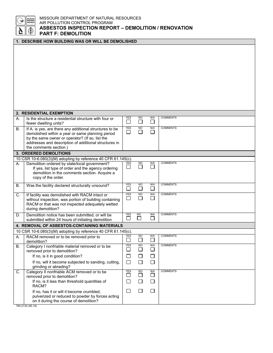 Form 780-2130 Asbestos Inspection Report - Demolition / Renovation - Missouri, Page 7