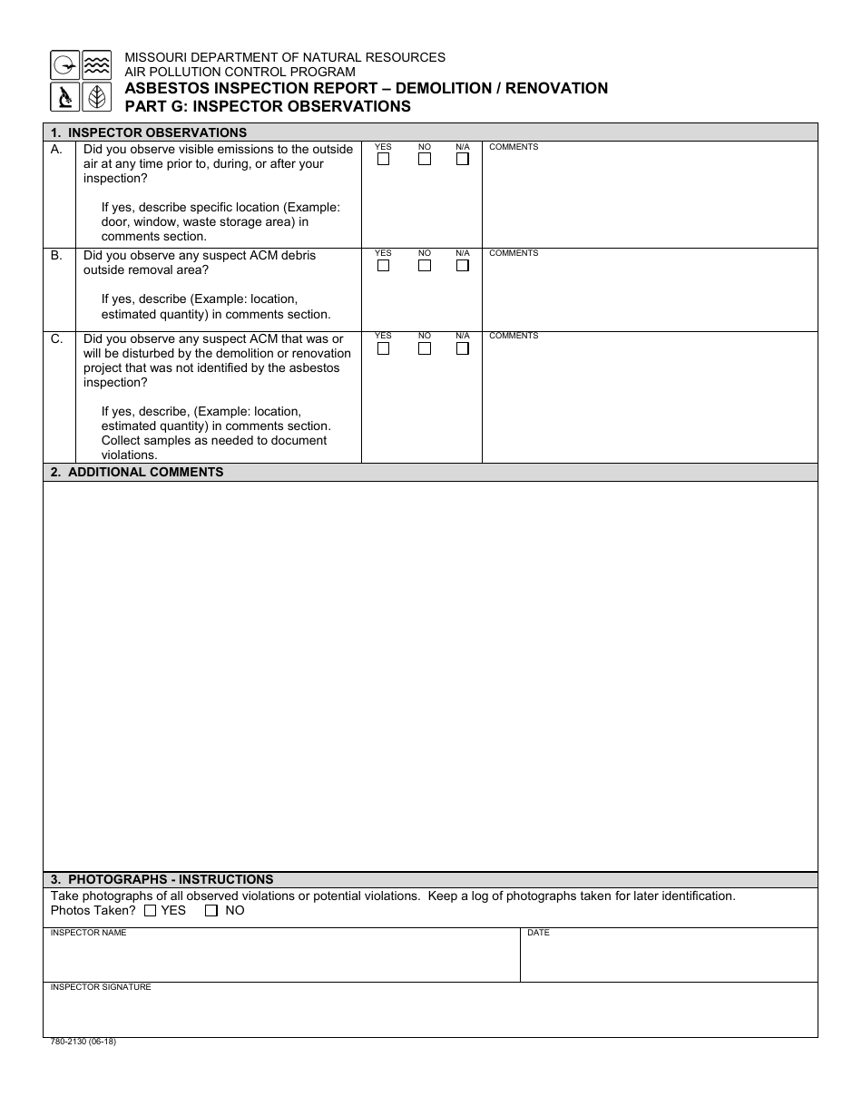 Form 780-2130 Asbestos Inspection Report - Demolition / Renovation - Missouri, Page 9