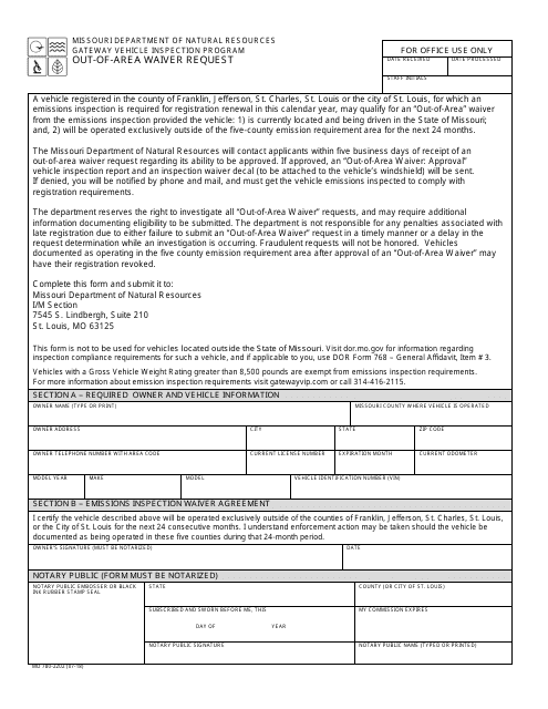 Form MO780-2202 Out-Of-Area Waiver Request - Missouri