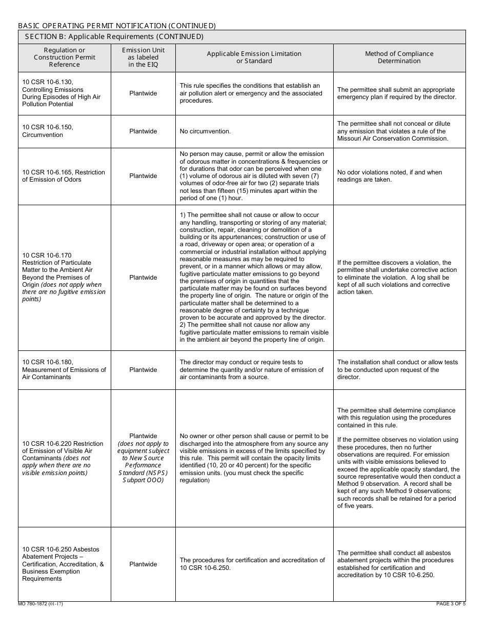 Form MO780-1872 Basic Operating Permit Notification - Missouri, Page 3