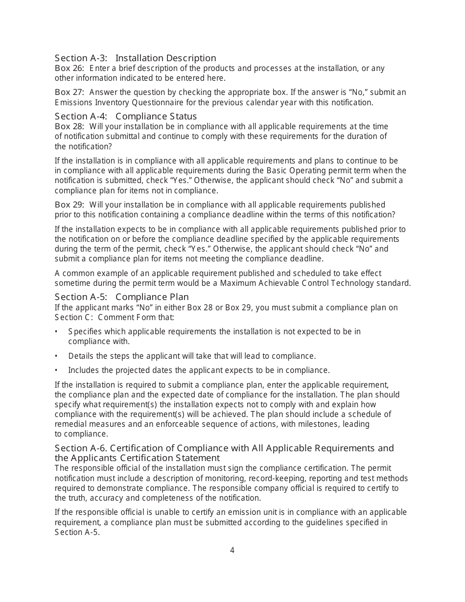 Instructions for Form MO780-1872 Basic Operating Permit Notification Application - Missouri, Page 4