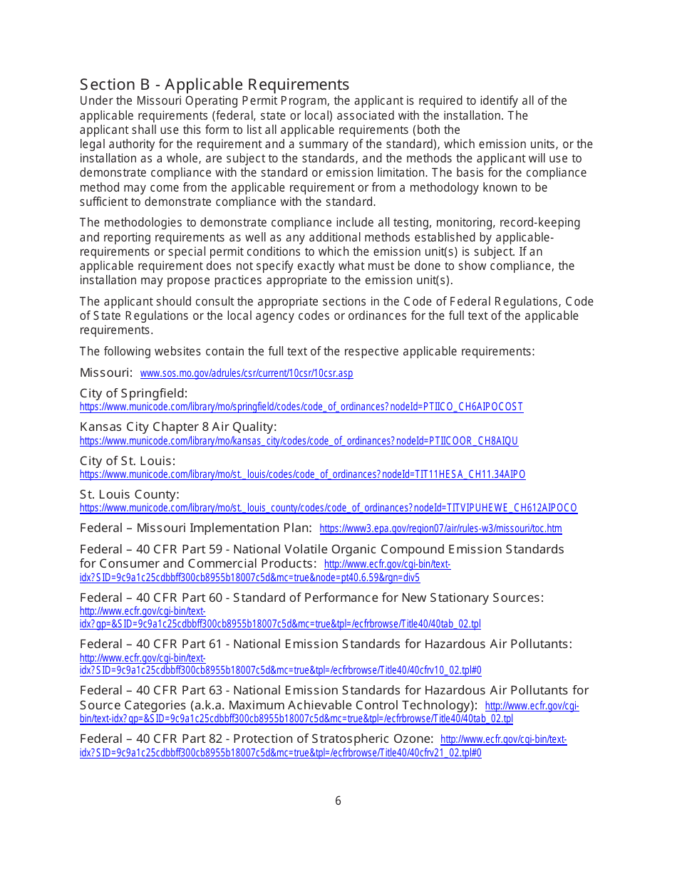 Instructions for Form MO780-1872 Basic Operating Permit Notification Application - Missouri, Page 6