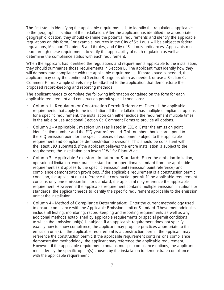 Instructions for Form MO780-1872 Basic Operating Permit Notification Application - Missouri, Page 7