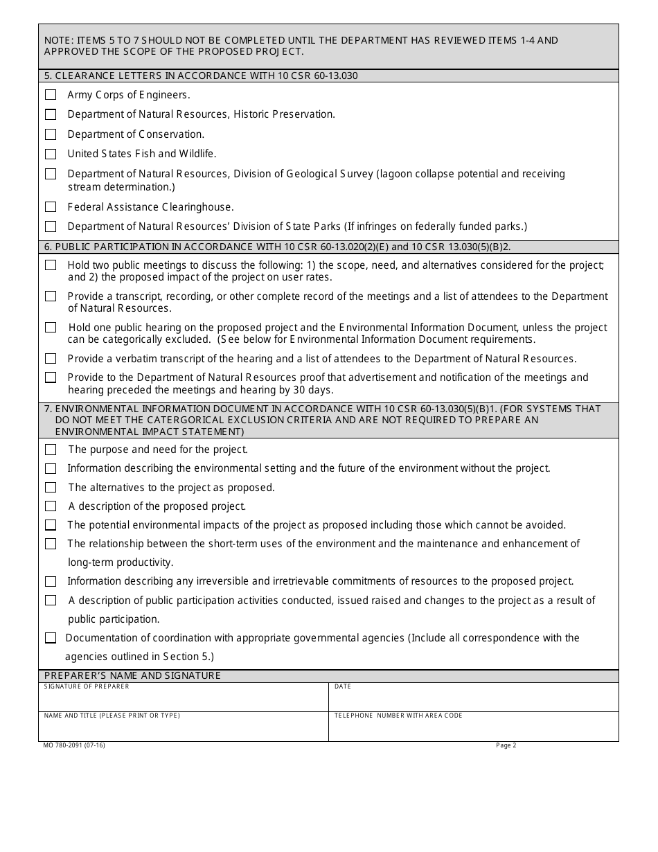 Form MO780-2091 Facilities Plan Submittal Checklist - Drinking Water State Revolving Fund - Missouri, Page 2