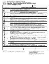 Document preview: Form 780-2688 Community Technical, Managerial and Financial Checklist for Existing Water Systems - Missouri