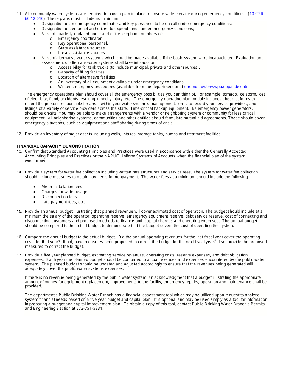 Form 780-2688 Community Technical, Managerial and Financial Checklist for Existing Water Systems - Missouri, Page 3