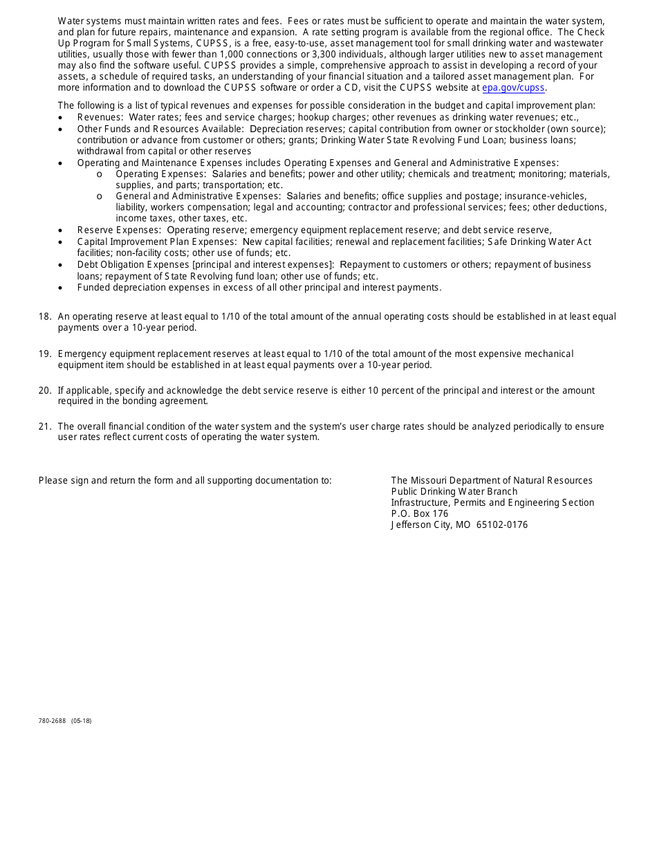 Form 780-2688 Community Technical, Managerial and Financial Checklist for Existing Water Systems - Missouri, Page 4