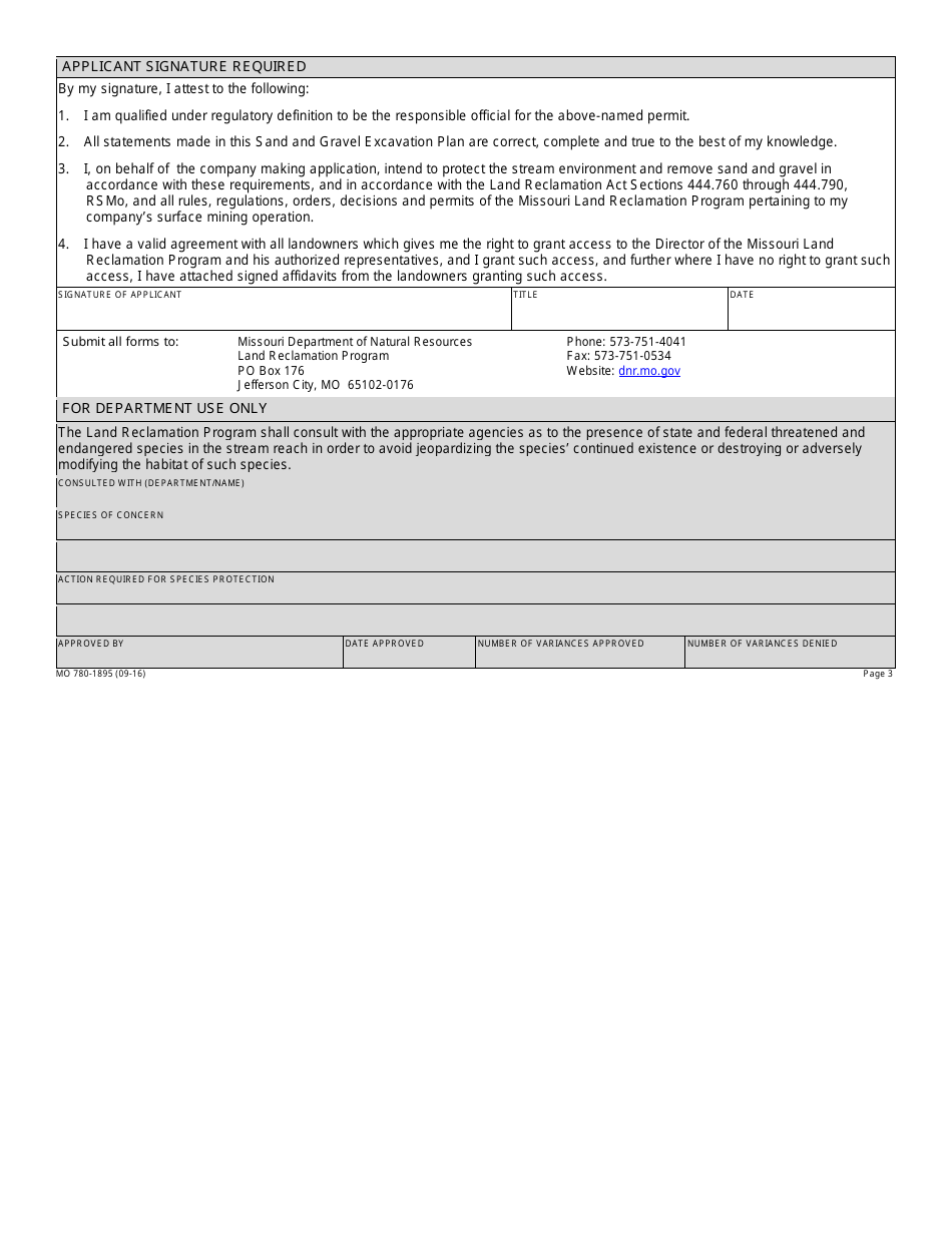 Form MO780-1895 Sand and Gravel Excavation Plan - Missouri, Page 3