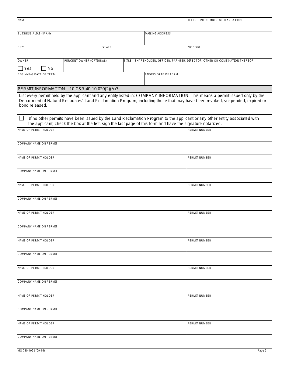 Form MO780-1928 Company Information - Missouri, Page 2