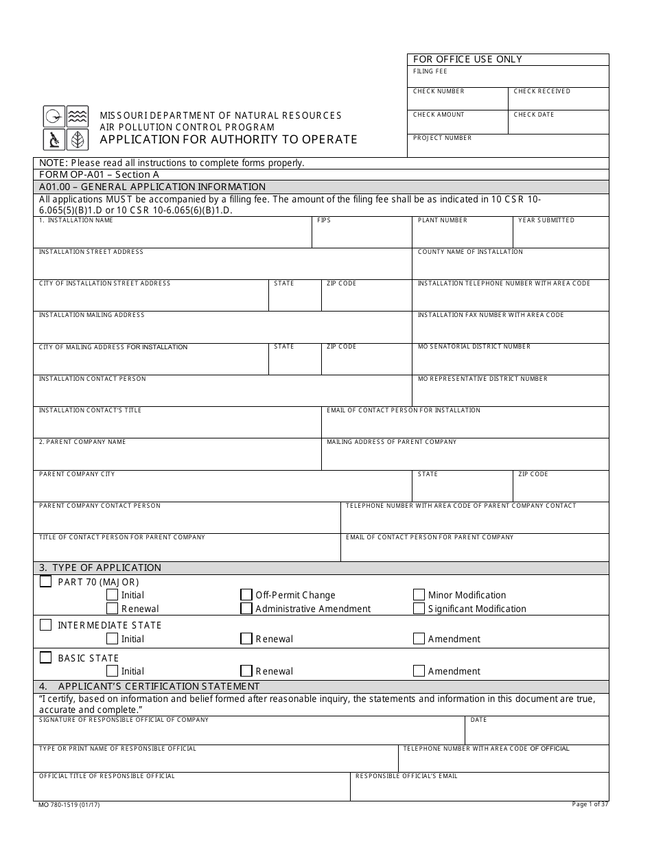 Form MO780-1519 Download Fillable PDF or Fill Online Application for ...