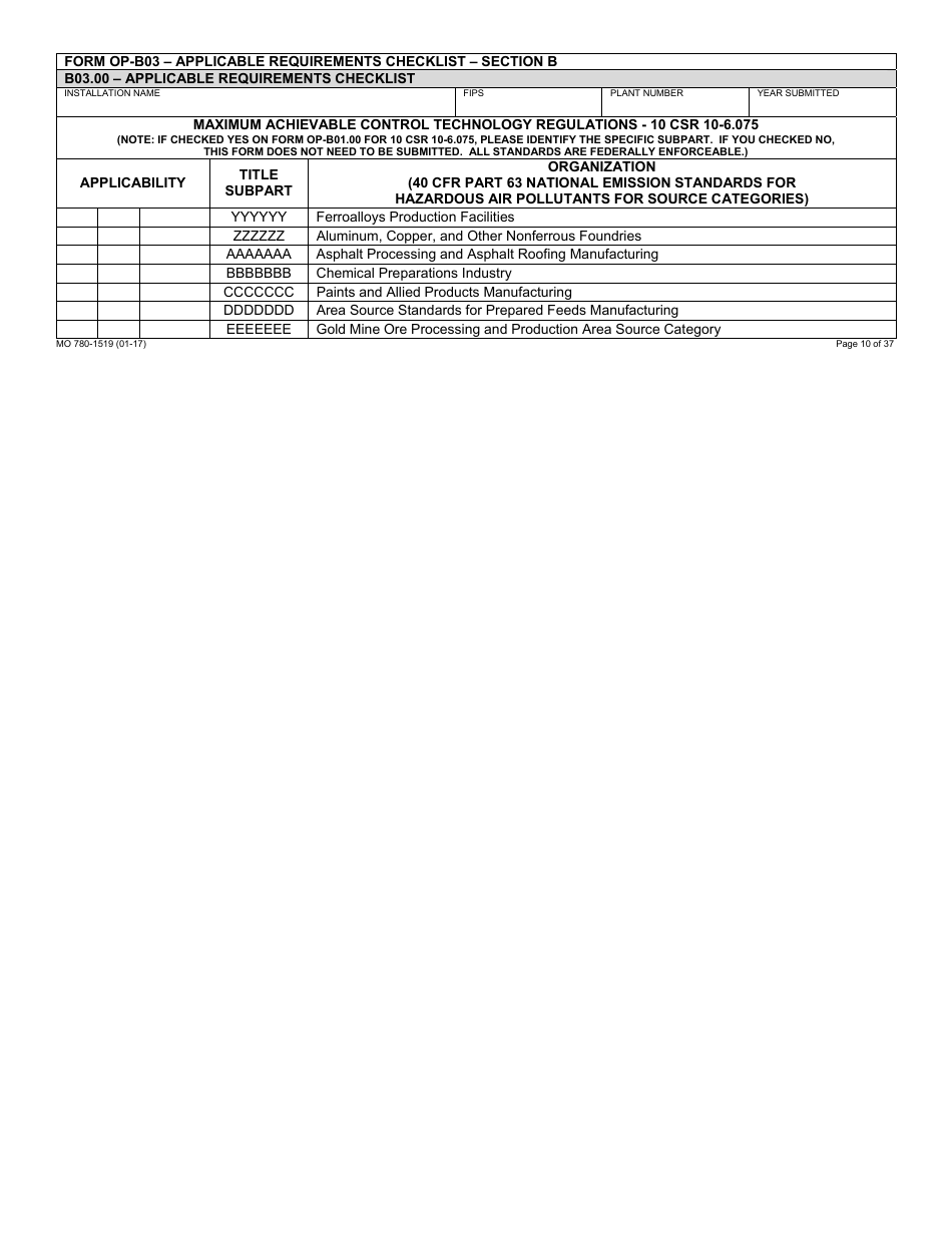Form MO780-1519 Application for Authority to Operate - Air Pollution Control Program - Missouri, Page 10