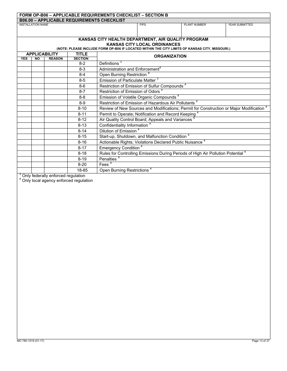 Form MO780-1519 Application for Authority to Operate - Air Pollution Control Program - Missouri, Page 13