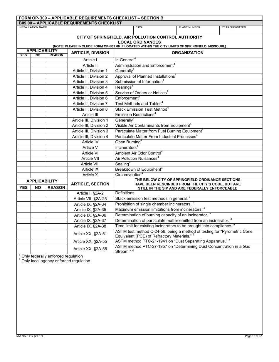Form MO780-1519 Application for Authority to Operate - Air Pollution Control Program - Missouri, Page 16