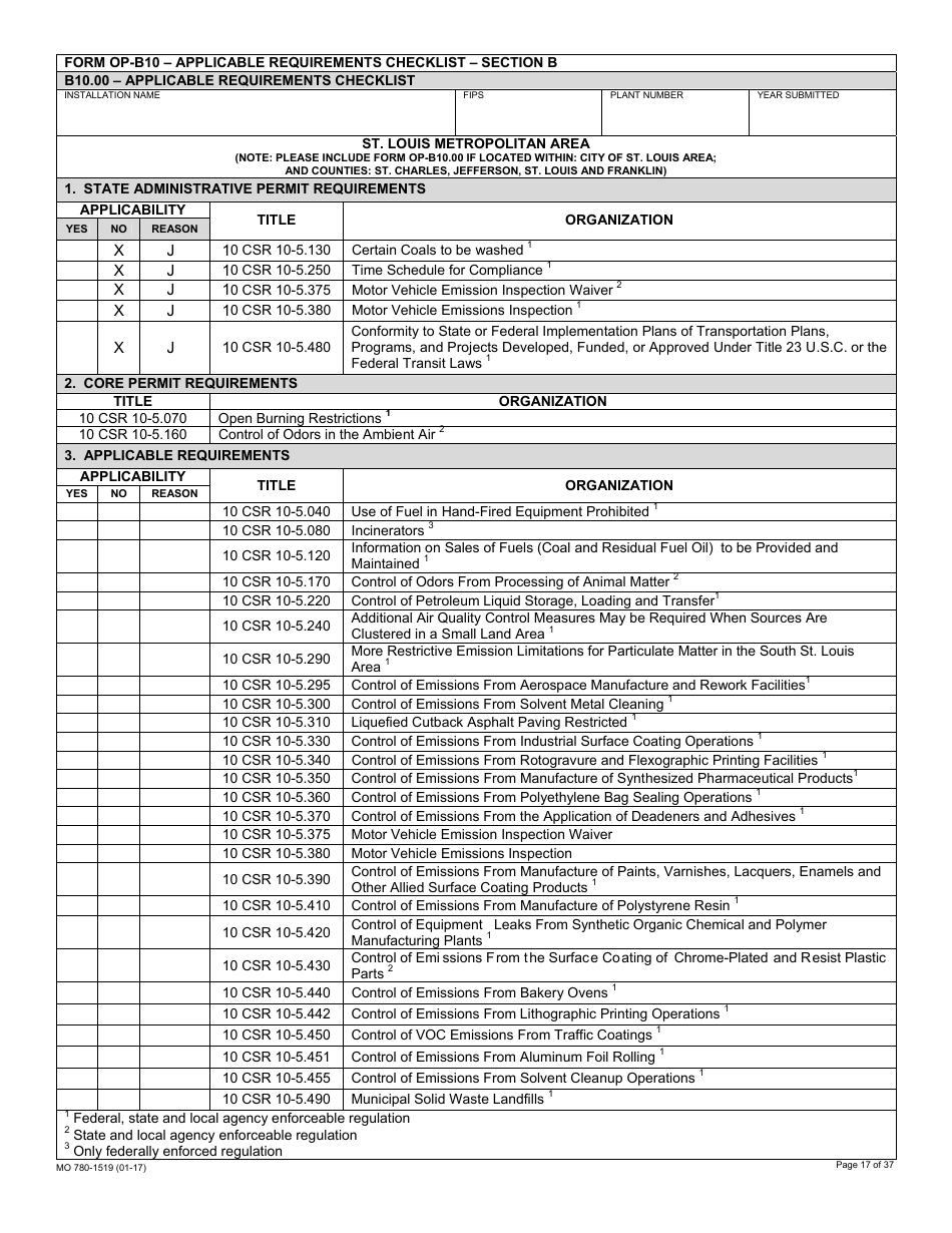 Form MO780-1519 Application for Authority to Operate - Air Pollution Control Program - Missouri, Page 17