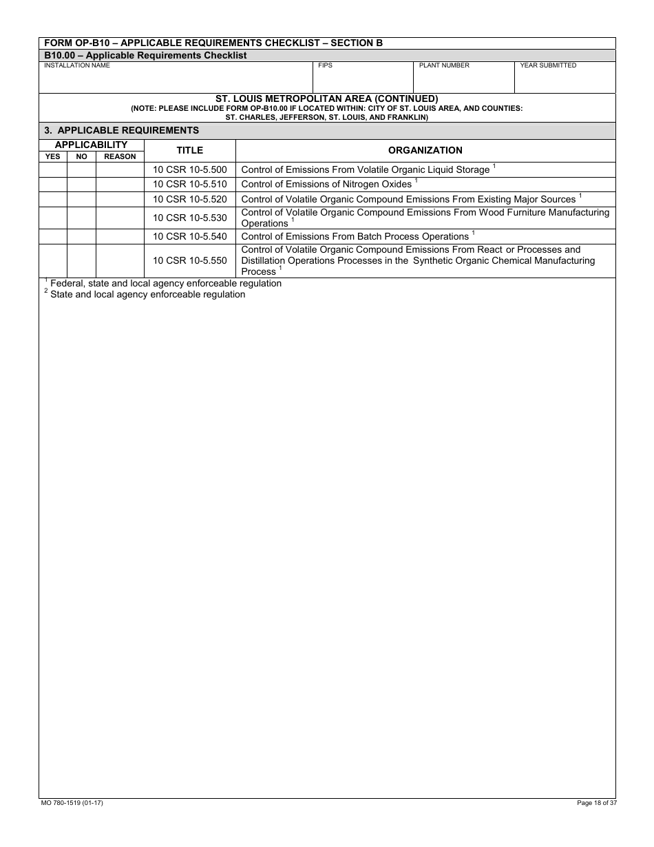 Form MO780-1519 Application for Authority to Operate - Air Pollution Control Program - Missouri, Page 18