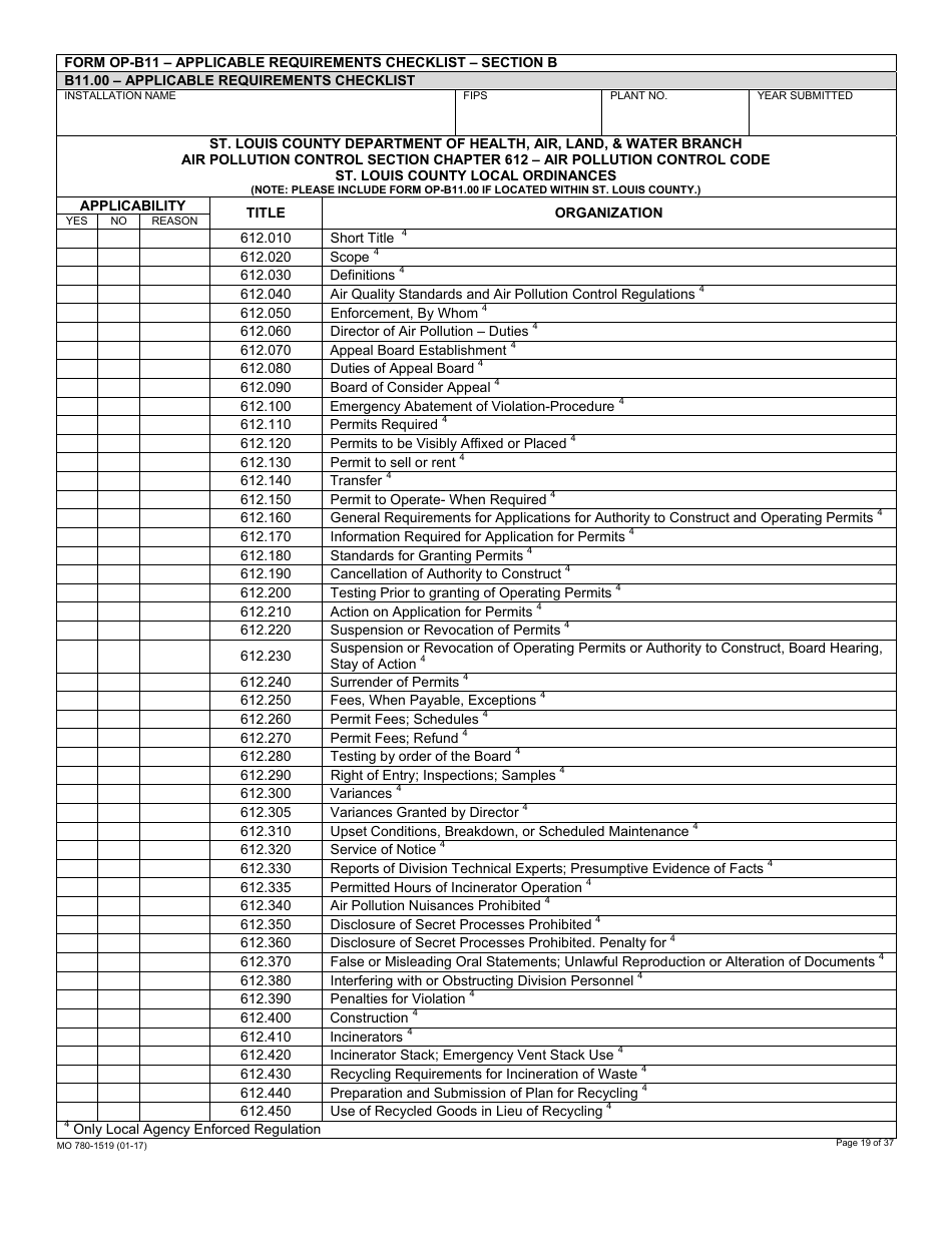 Form MO780-1519 Application for Authority to Operate - Air Pollution Control Program - Missouri, Page 19