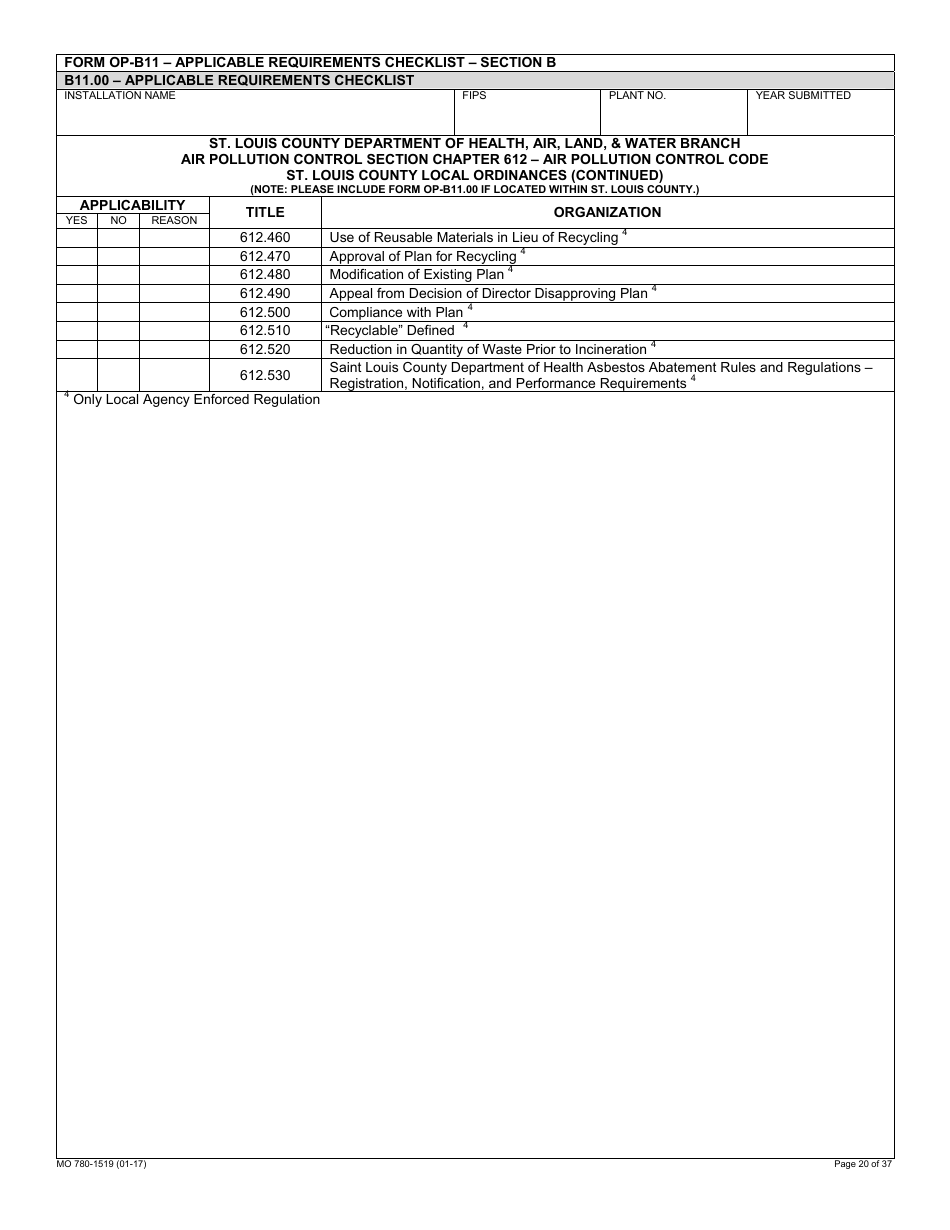 Form MO780-1519 Application for Authority to Operate - Air Pollution Control Program - Missouri, Page 20