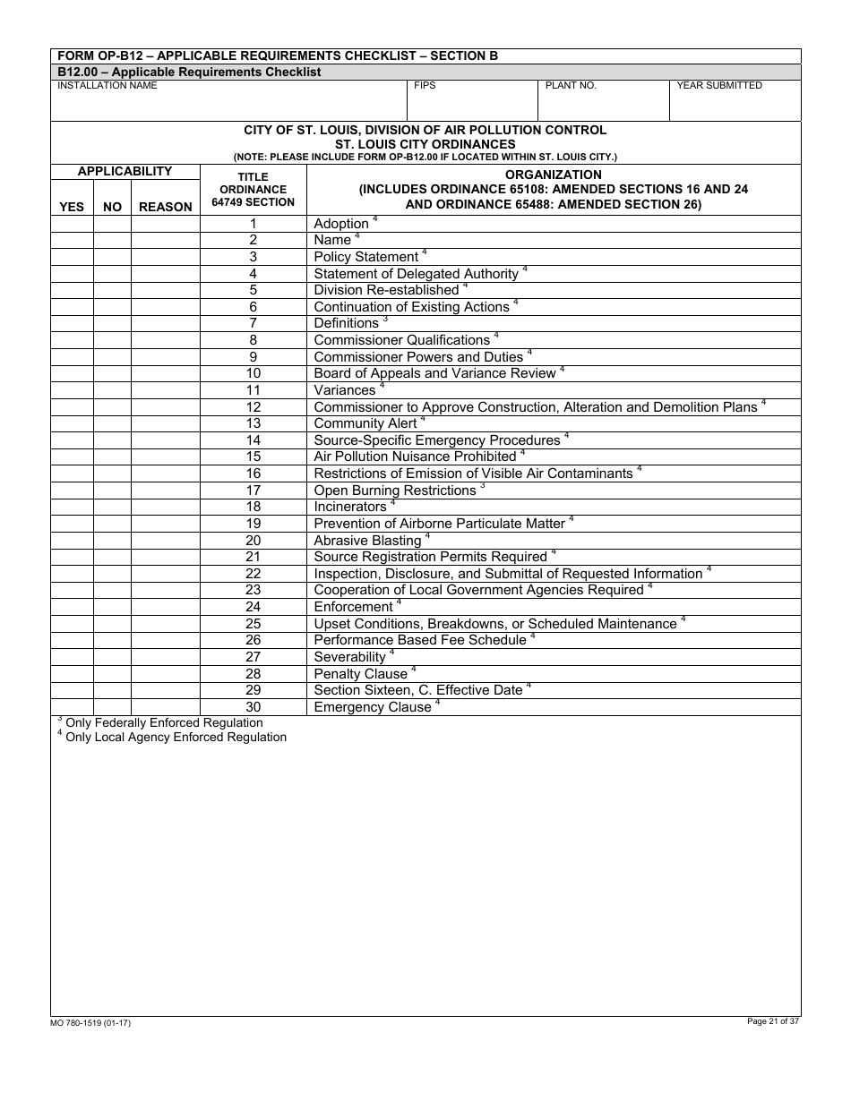 Form MO780-1519 Application for Authority to Operate - Air Pollution Control Program - Missouri, Page 21