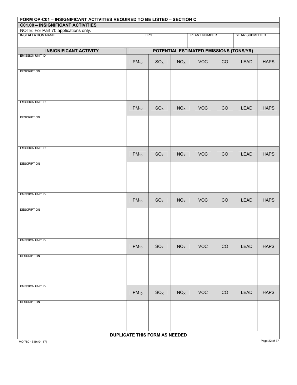 Form MO780-1519 Application for Authority to Operate - Air Pollution Control Program - Missouri, Page 22