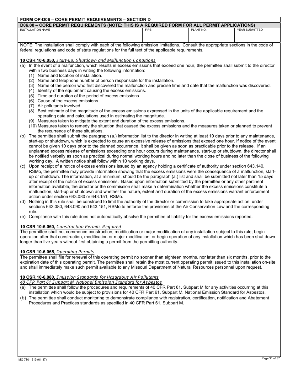 Form MO780-1519 Application for Authority to Operate - Air Pollution Control Program - Missouri, Page 31