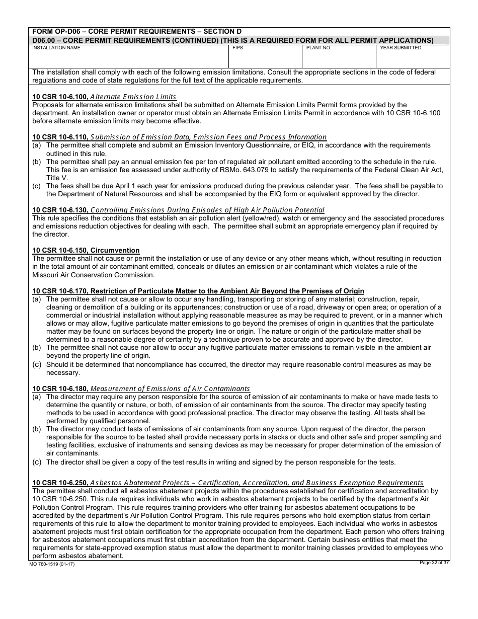 Form MO780-1519 Application for Authority to Operate - Air Pollution Control Program - Missouri, Page 32