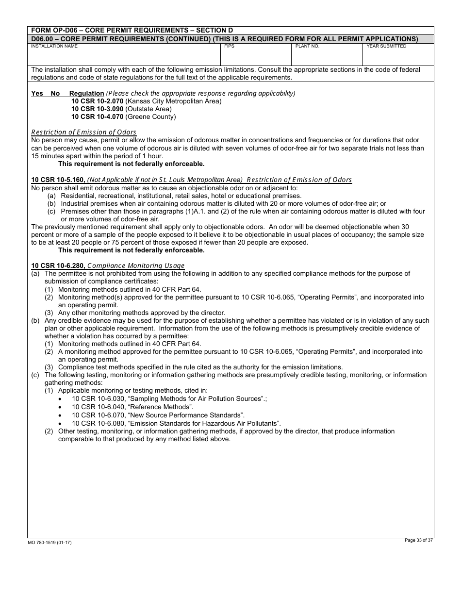 Form MO780-1519 Application for Authority to Operate - Air Pollution Control Program - Missouri, Page 33