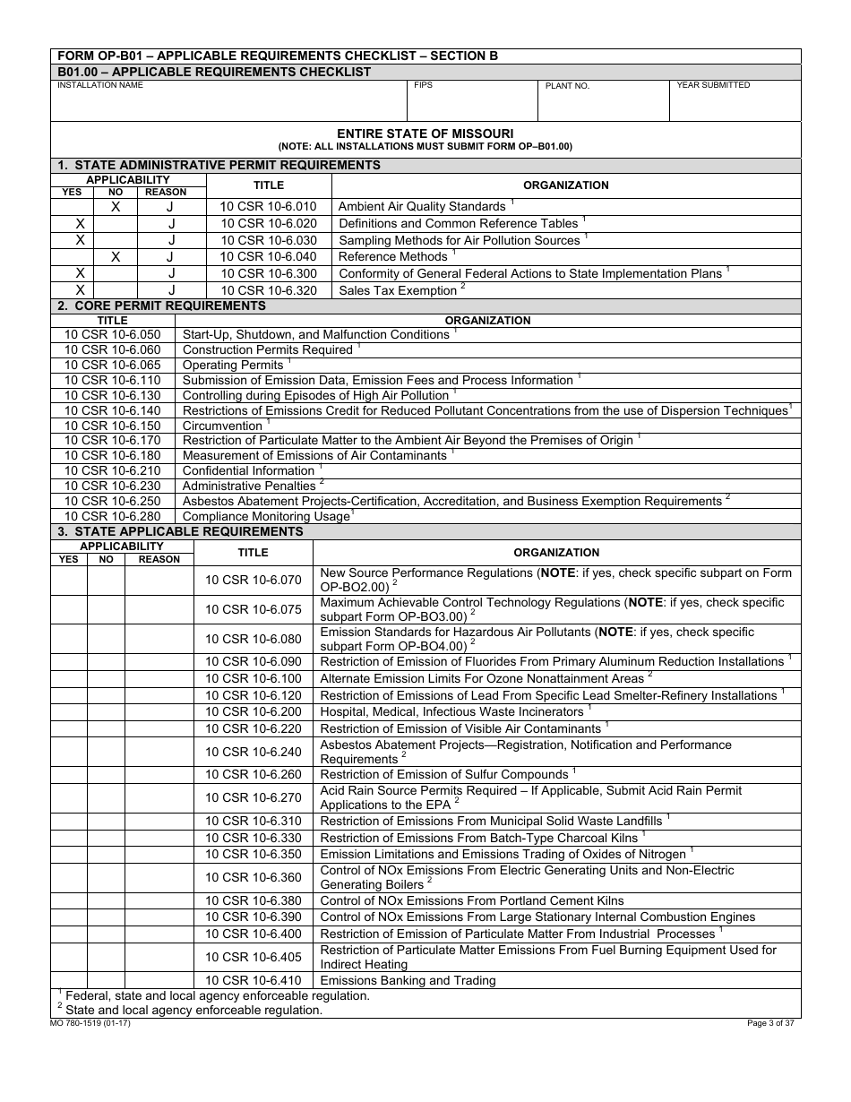 Form MO780-1519 Application for Authority to Operate - Air Pollution Control Program - Missouri, Page 3