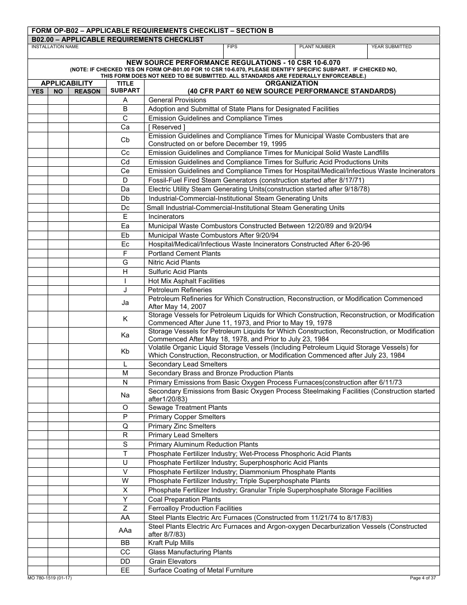 Form MO780-1519 Application for Authority to Operate - Air Pollution Control Program - Missouri, Page 4