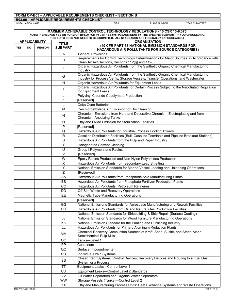 Form MO780-1519 Application for Authority to Operate - Air Pollution Control Program - Missouri, Page 7