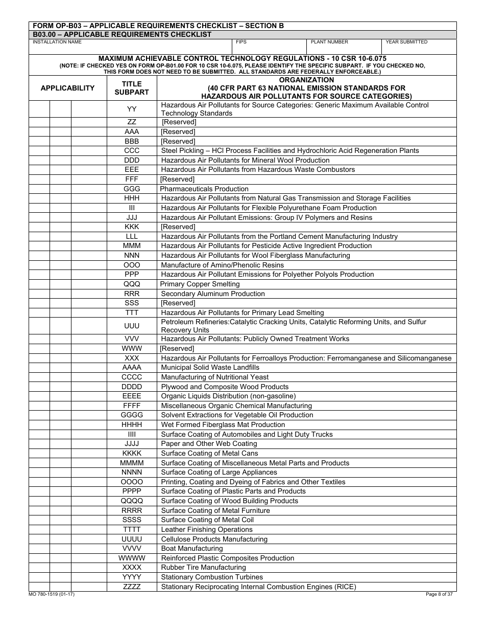 Form MO780-1519 Application for Authority to Operate - Air Pollution Control Program - Missouri, Page 8