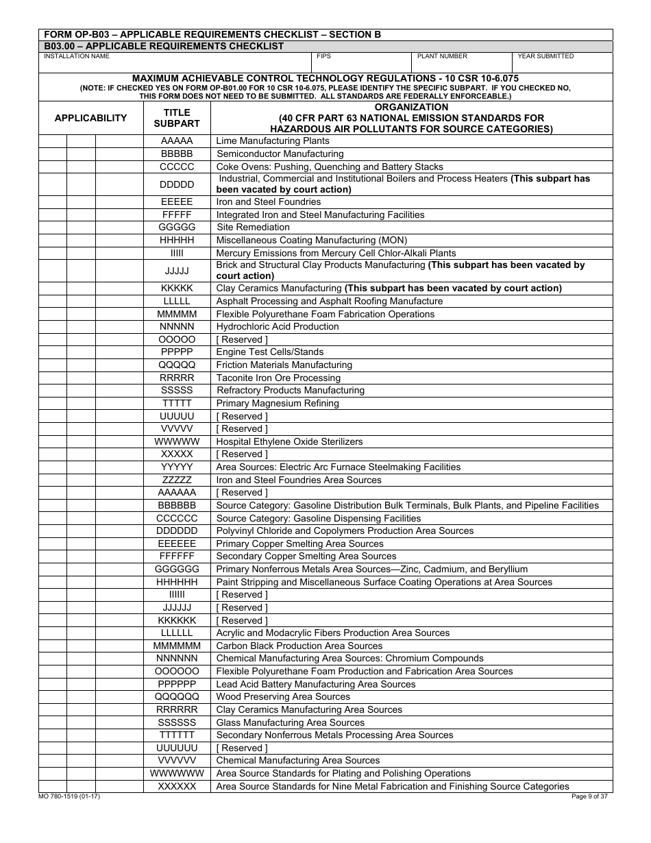 Form MO780-1519 Application for Authority to Operate - Air Pollution Control Program - Missouri, Page 9