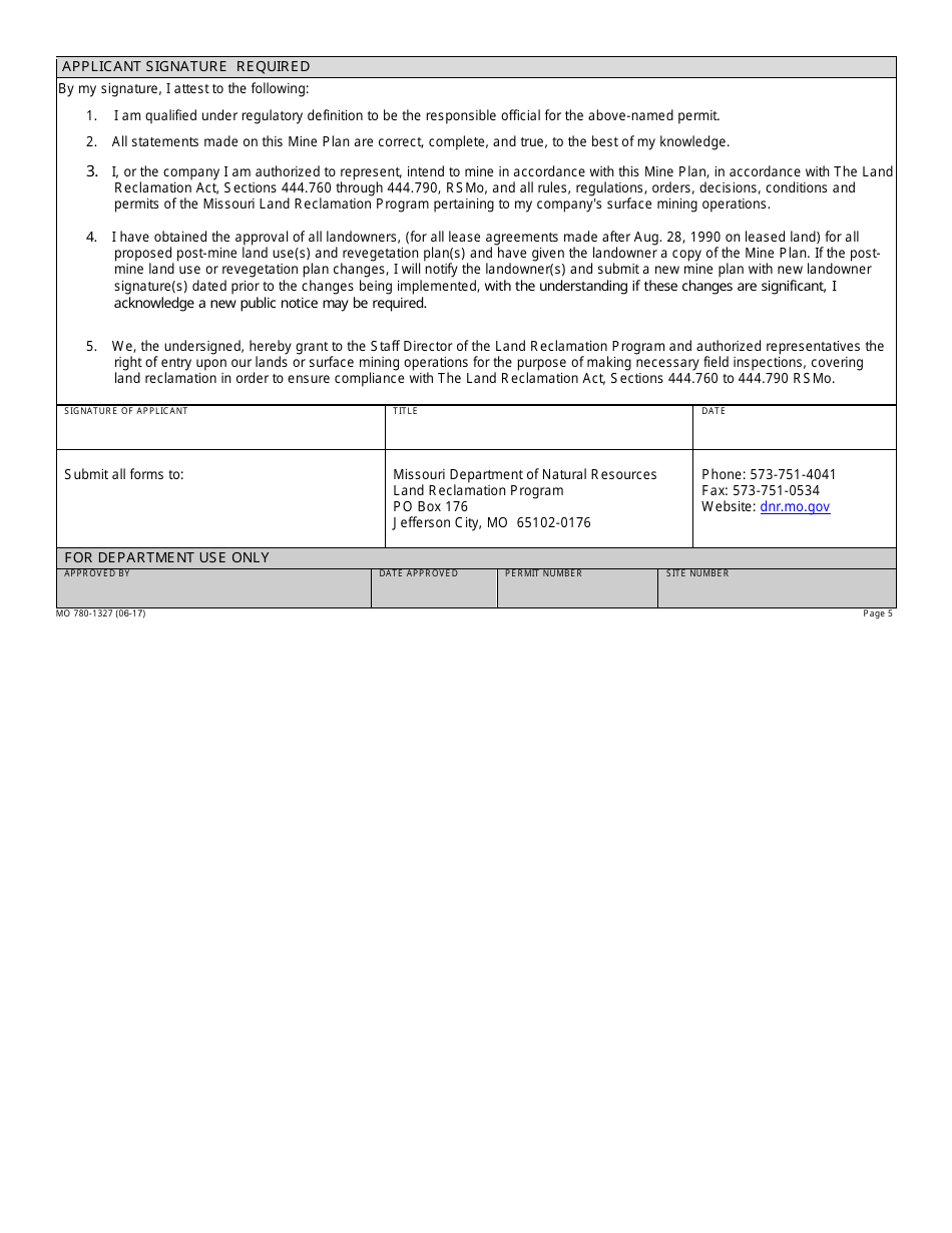 Form MO780-1327 Mine Plan - Land Reclamation Program - Missouri, Page 5