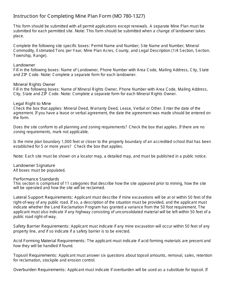 Form MO780-1327 Mine Plan - Land Reclamation Program - Missouri, Page 6