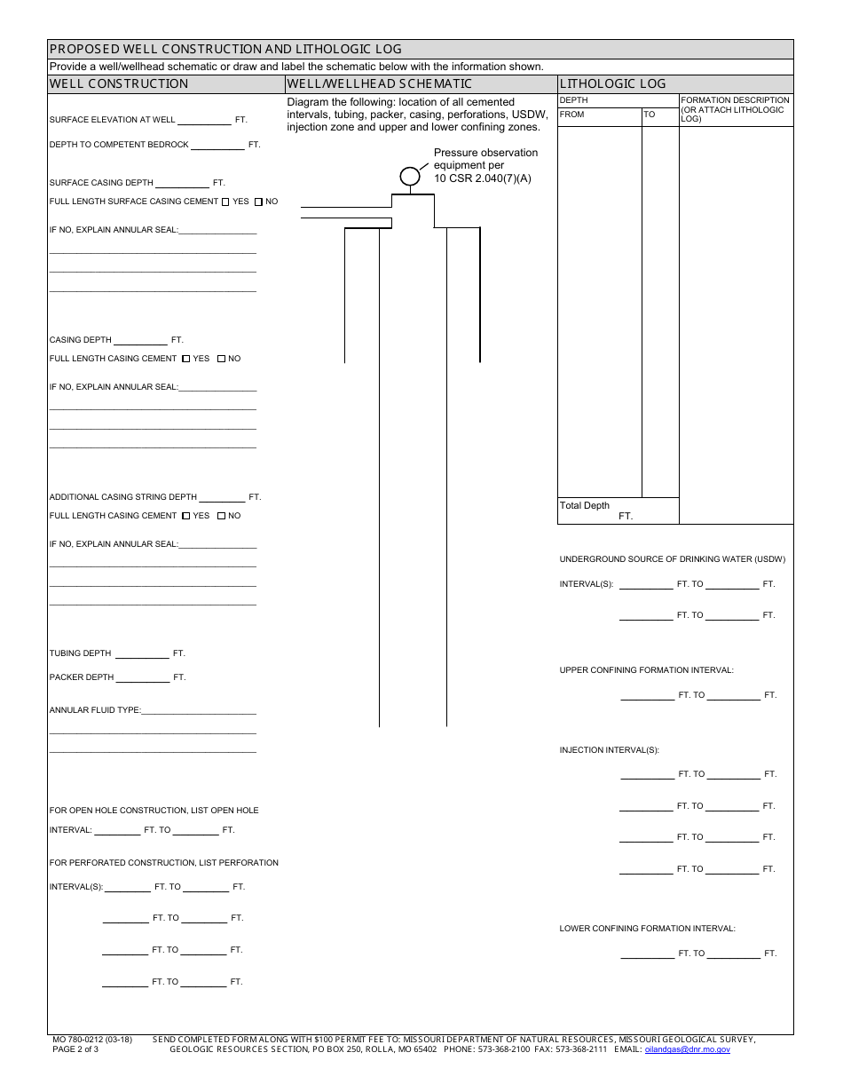 Form MO780-0212 Oil and Gas Permit to Inject or Injection Permit Modification Application - Geological Survey Program - Missouri, Page 2
