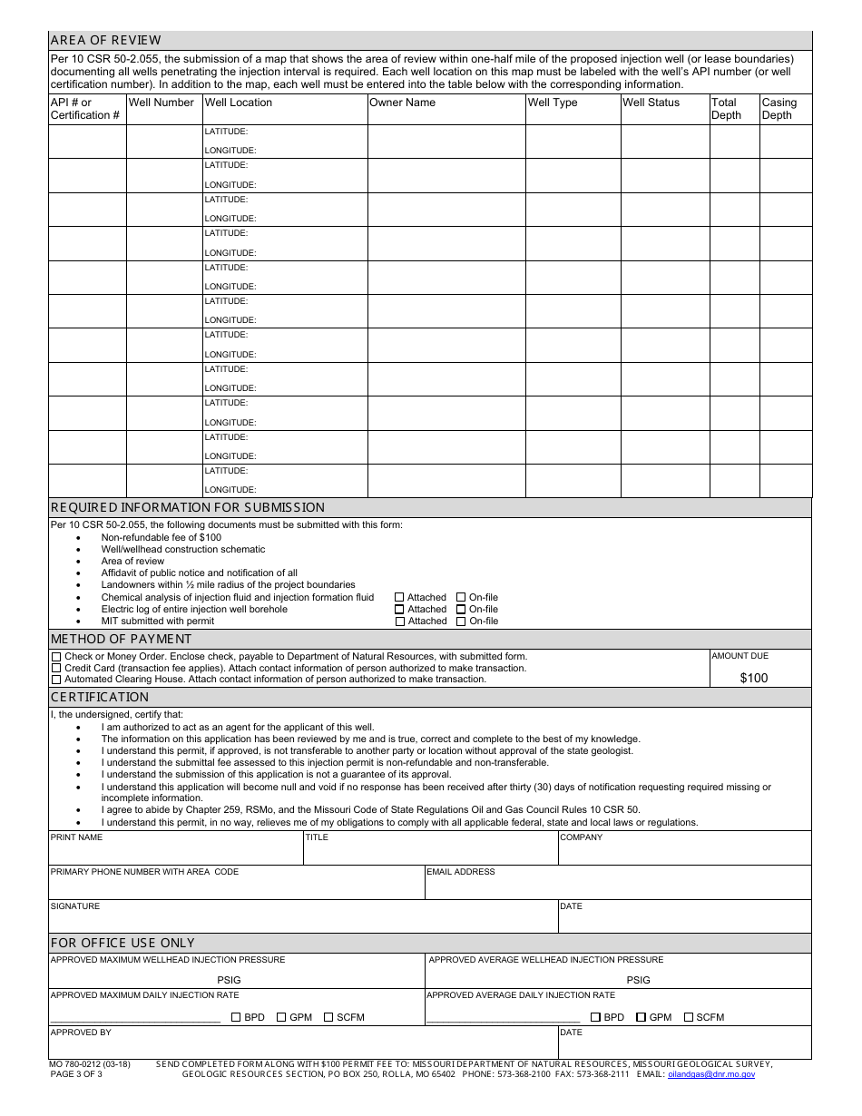 Form MO780-0212 Oil and Gas Permit to Inject or Injection Permit Modification Application - Geological Survey Program - Missouri, Page 3
