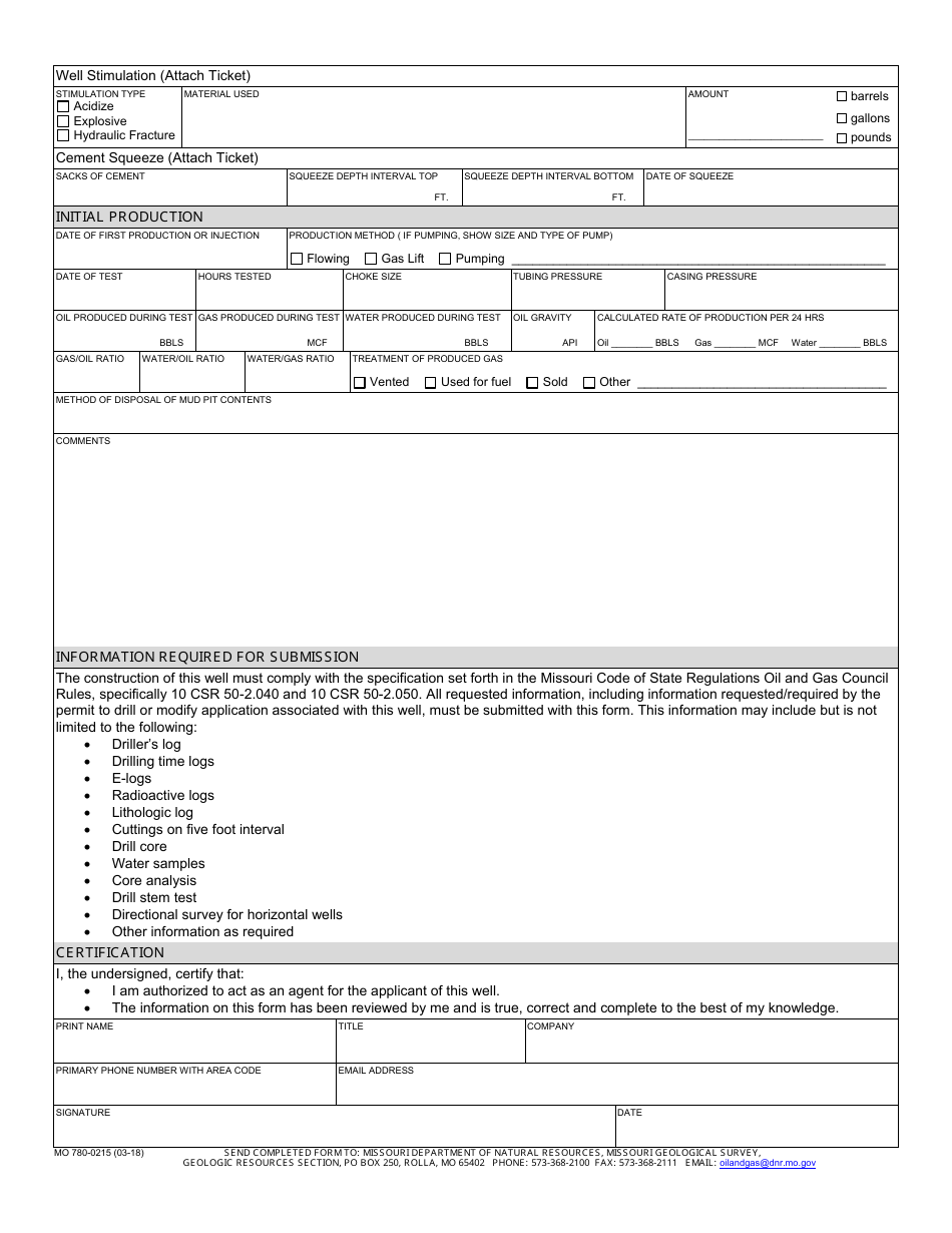 Form MO780-0215 Oil and Gas Well Completion or Recompletion Report and Well Log - Geological Survey Program - Missouri, Page 2