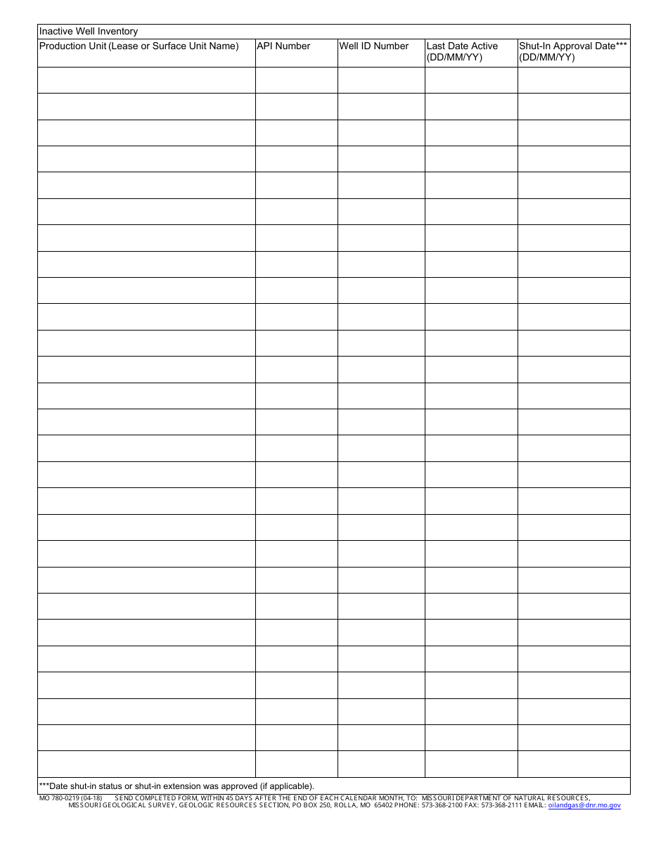 Form MO780-0219 Oil and Gas Monthly Well Status, Production and Disposal Report - Geological Survey Program - Missouri, Page 2