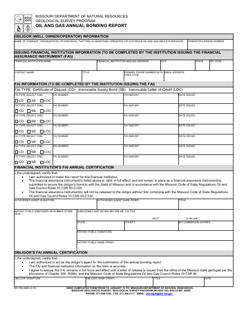 Form MO780-2699 Oil and Gas Annual Bonding Report - Geological Survey Program - Missouri