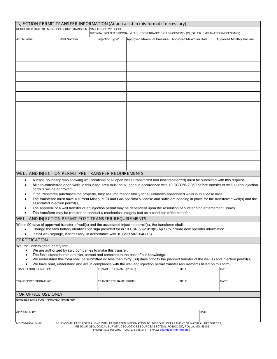 Form MO780-2634 Oil and Gas Transfer of Well(S) and / or Transfer of Injection Permit(S) - Geological Survey Program - Missouri, Page 2