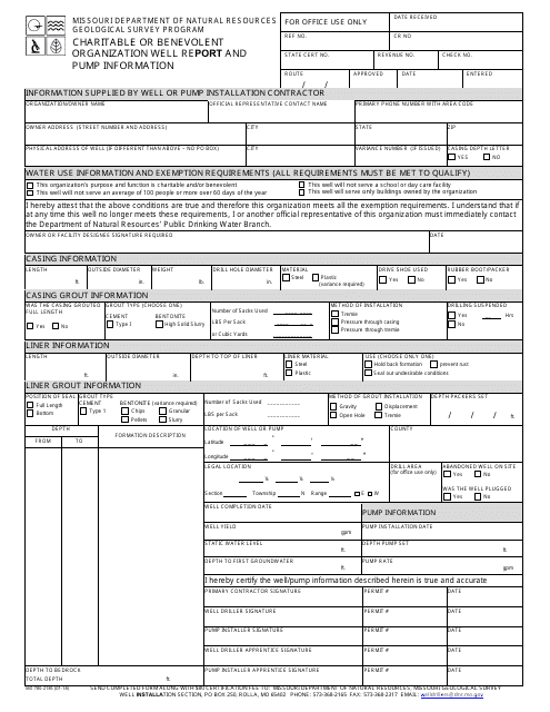 Form MO780-2185 Charitable or Benevolent Organization Well Report and Pump Information - Geological Survey Program - Missouri