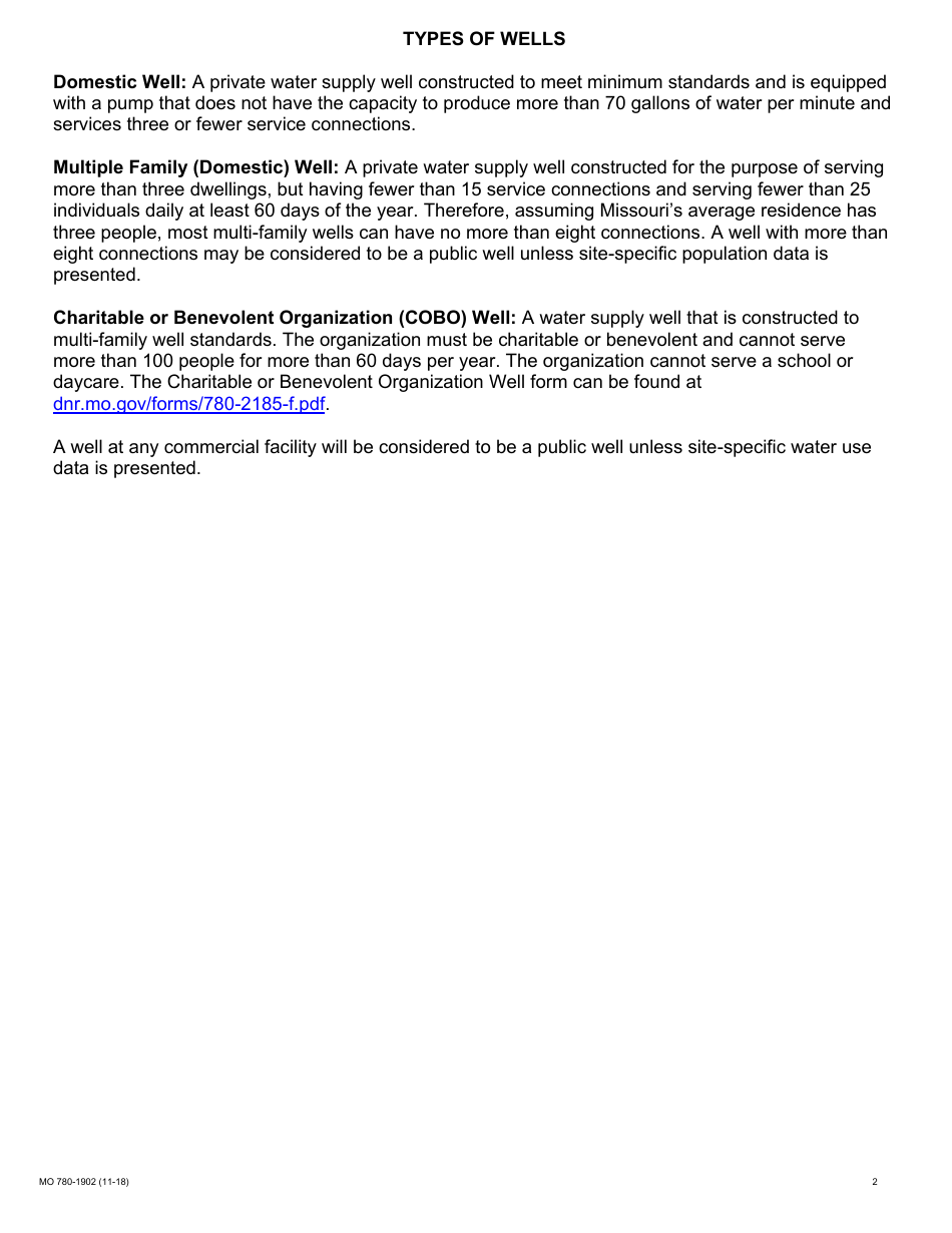 Form MO780-1902 Domestic / Multi-Family Well Report and Pump Information - Geological Survey Program - Missouri, Page 2