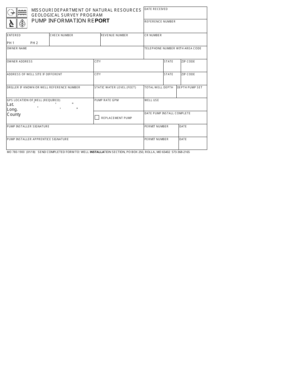 Form MO780-1900 Pump Information Report - Geological Survey Program - Missouri, Page 1
